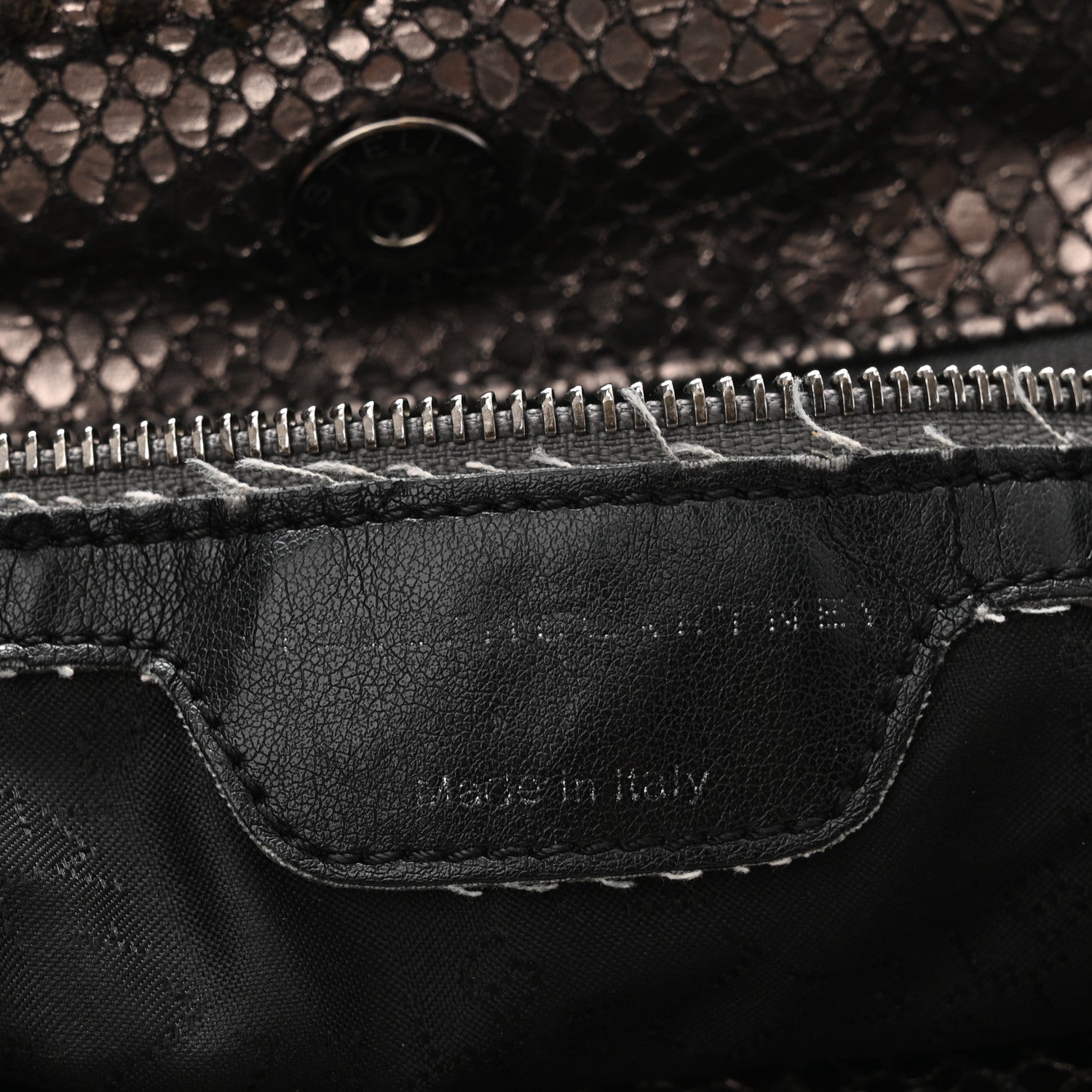 Metallic Snakeskin Print Falabella Tote Ruthenium