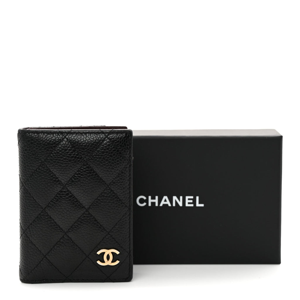 Caviar Quilted Card Holder Wallet Black