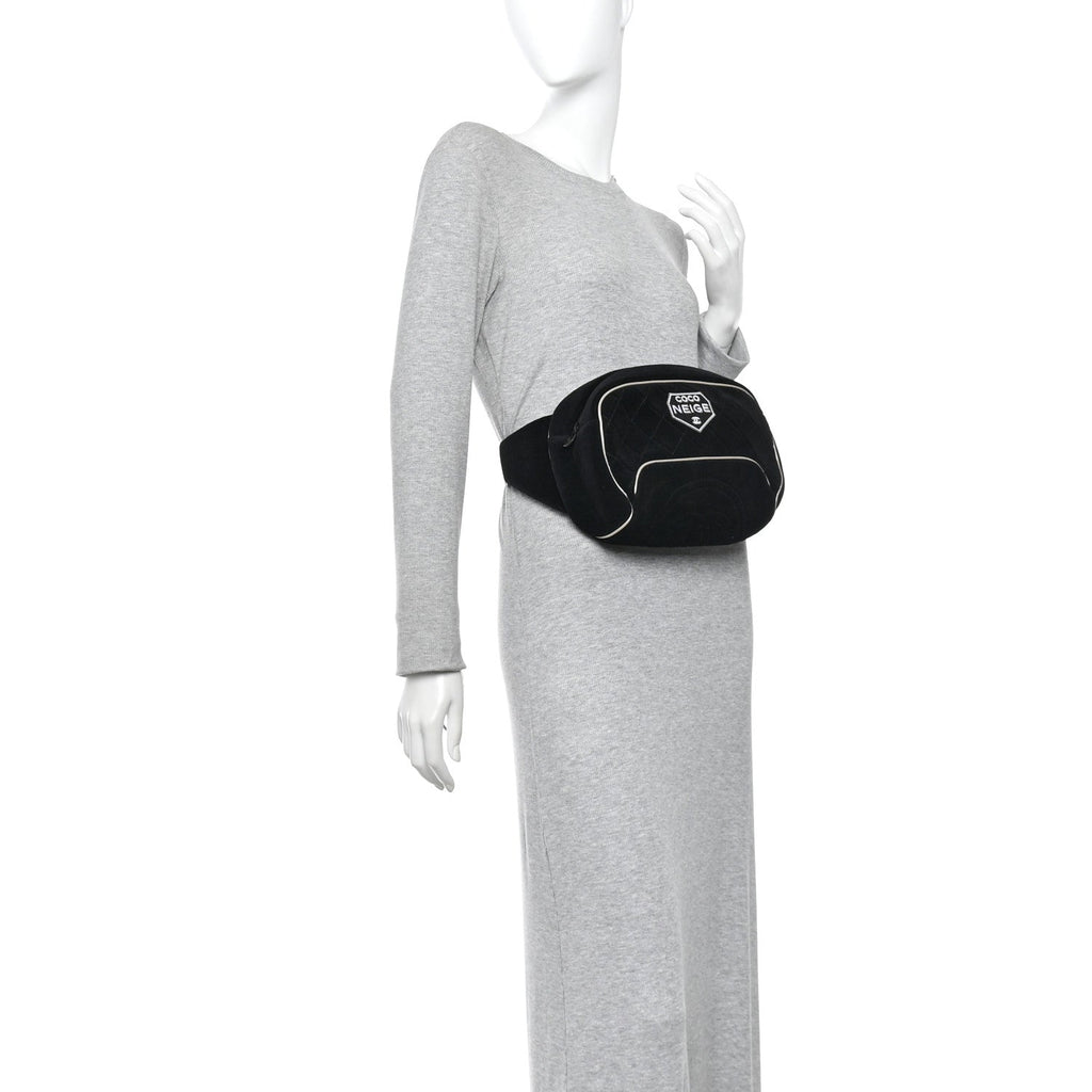 Velvet Quilted Coco Neige Waist Bag Black