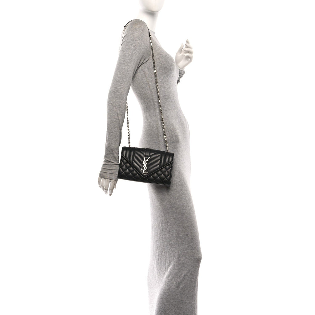 Grain De Poudre Textured Mixed Matelasse Triquilt Small Monogram Satchel Black