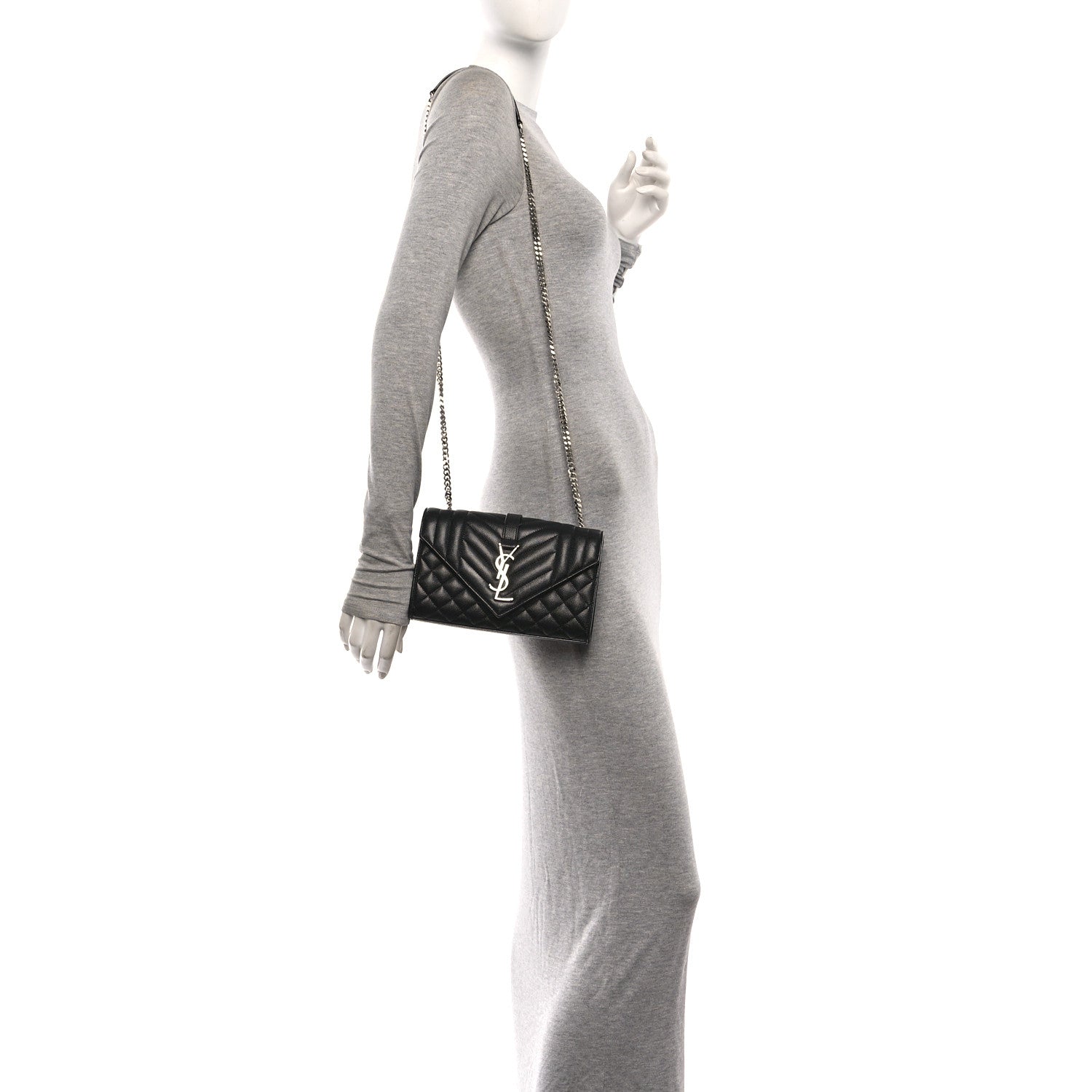 Grain De Poudre Textured Mixed Matelasse Triquilt Small Monogram Satchel Black