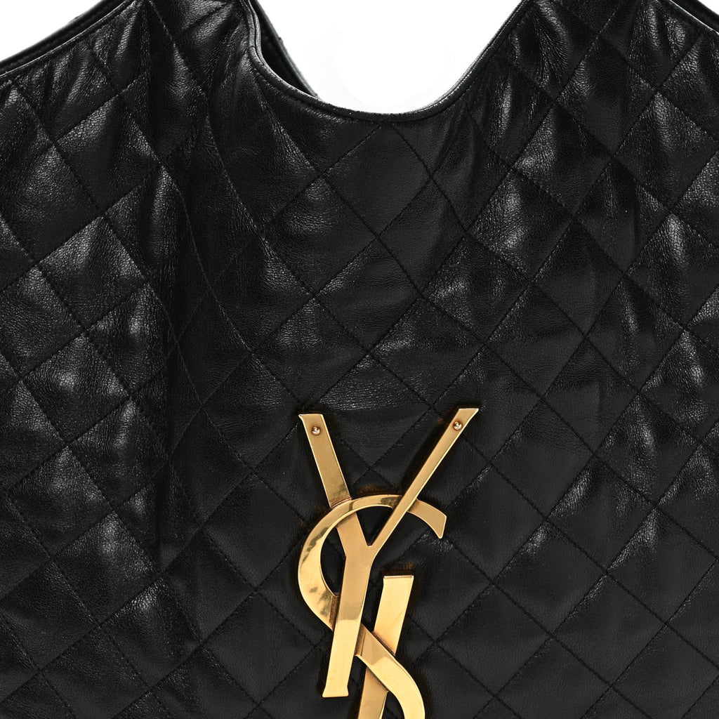 Lambskin Quilted Maxi Icare Shopping Tote Black