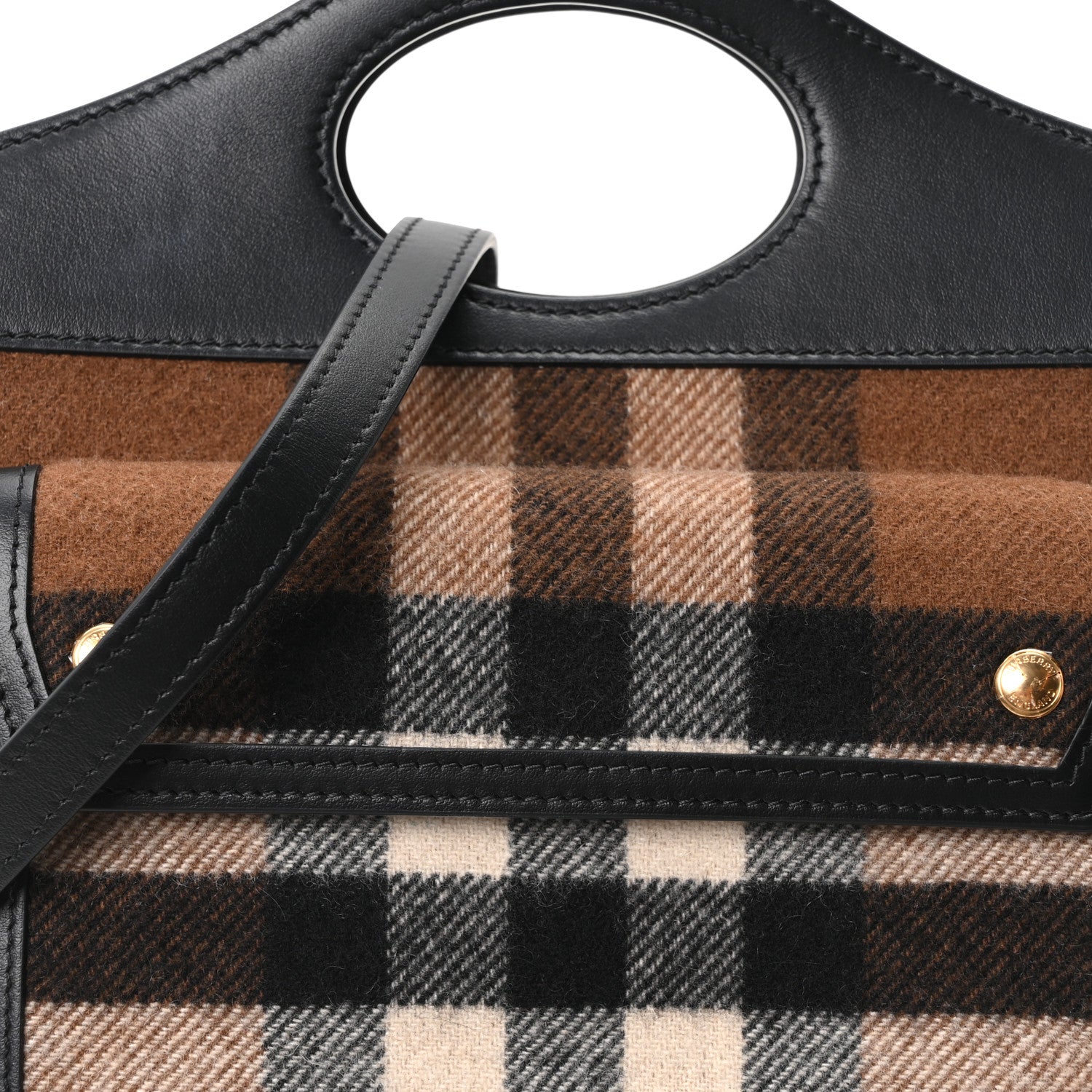 Smooth Calfskin Cashmere Check Mini Pocket Bag Brown