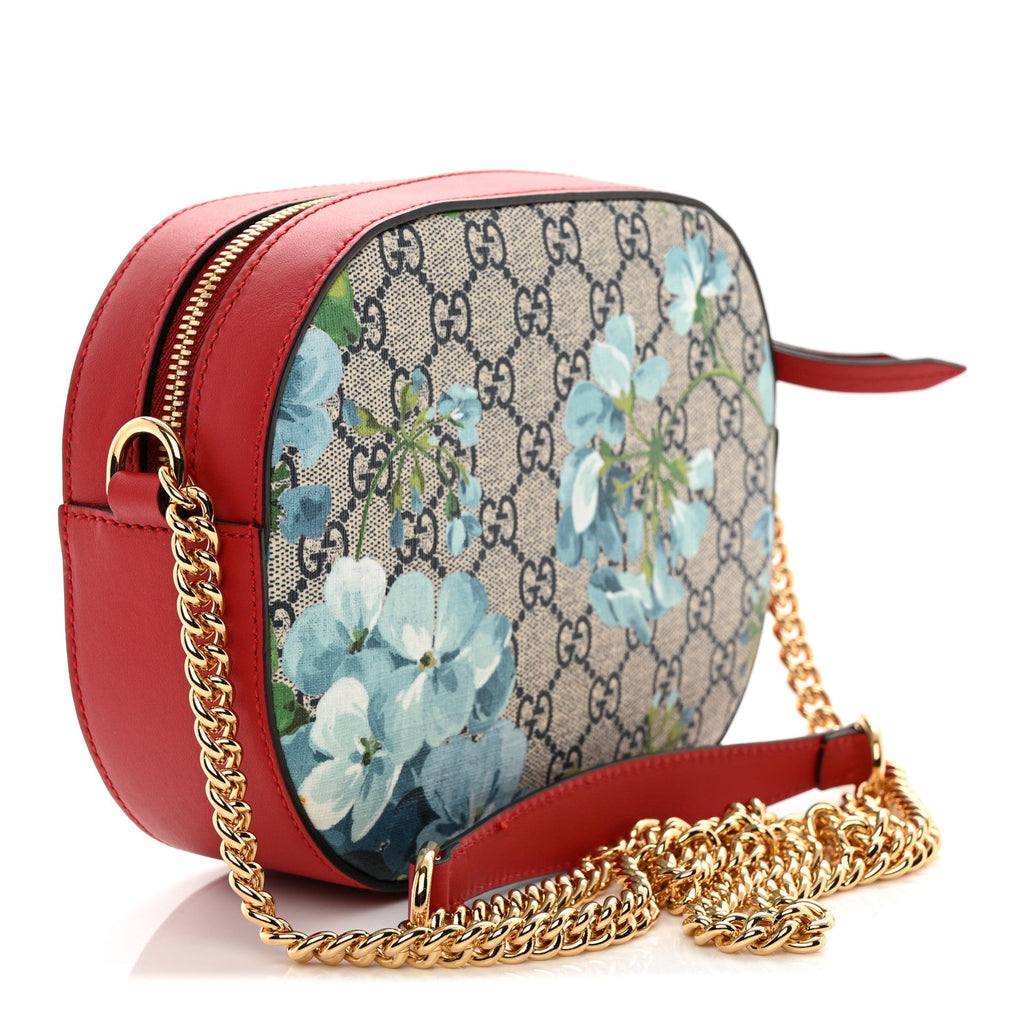 GG Supreme Monogram Blooms Small Chain Shoulder Bag Beige Blue Navy Hibiscus Red