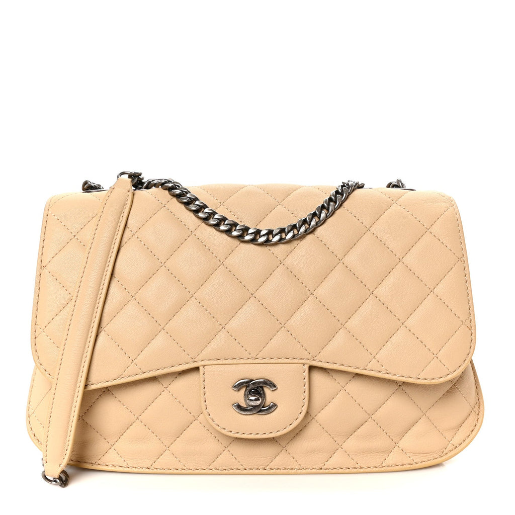 Lambskin Quilted Large Natural CC Flap Beige