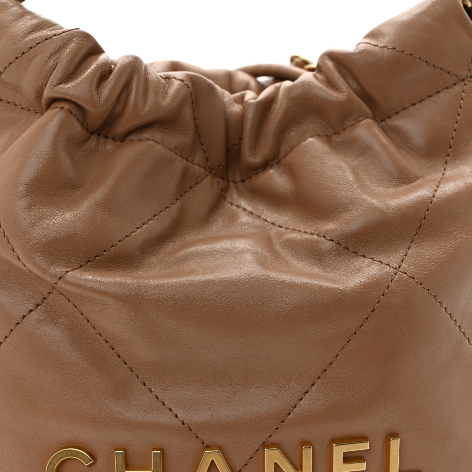 Shiny Calfskin Quilted Mini Chanel 22 Dark Beige