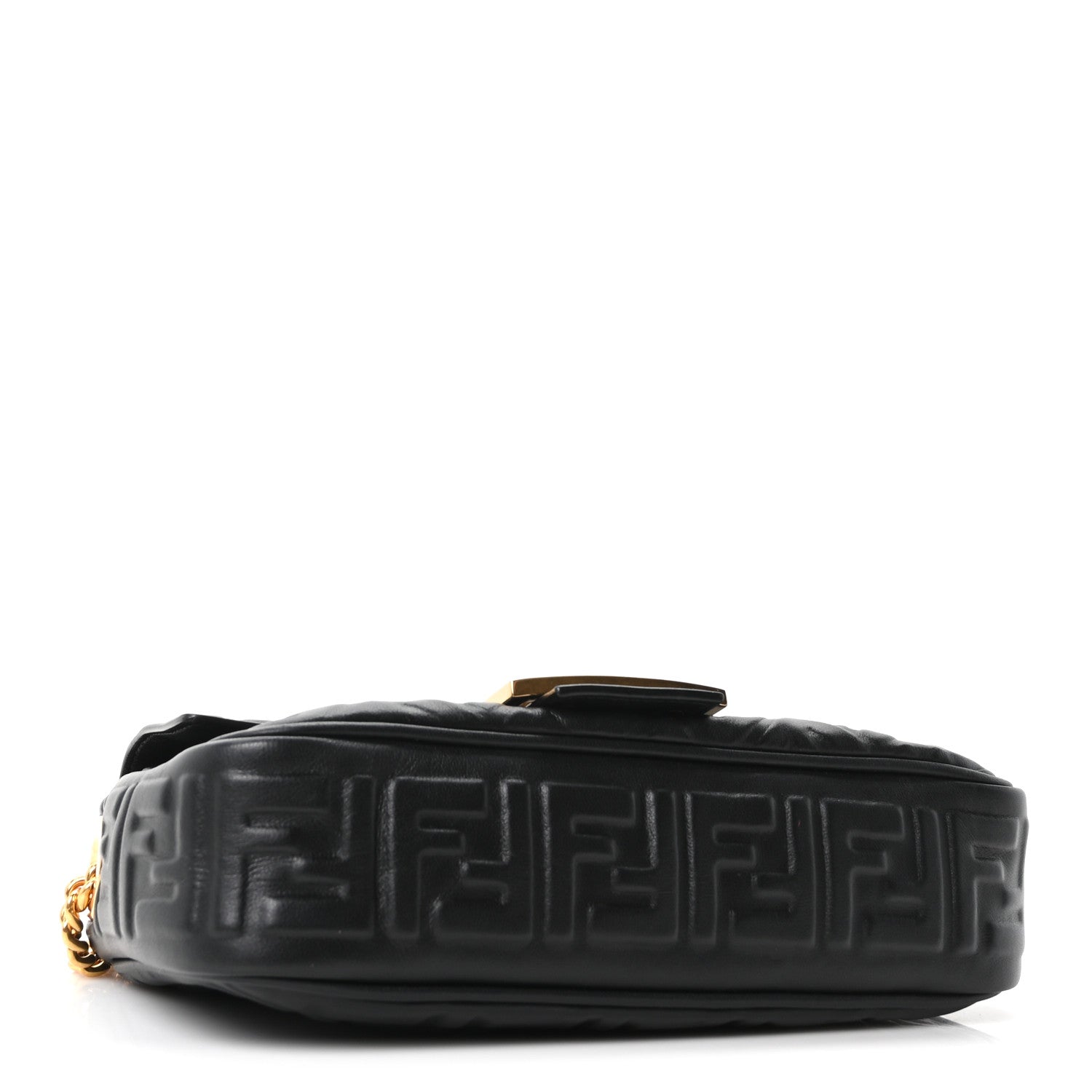 Nappa Small FF Embossed Midi Chain Baguette Black