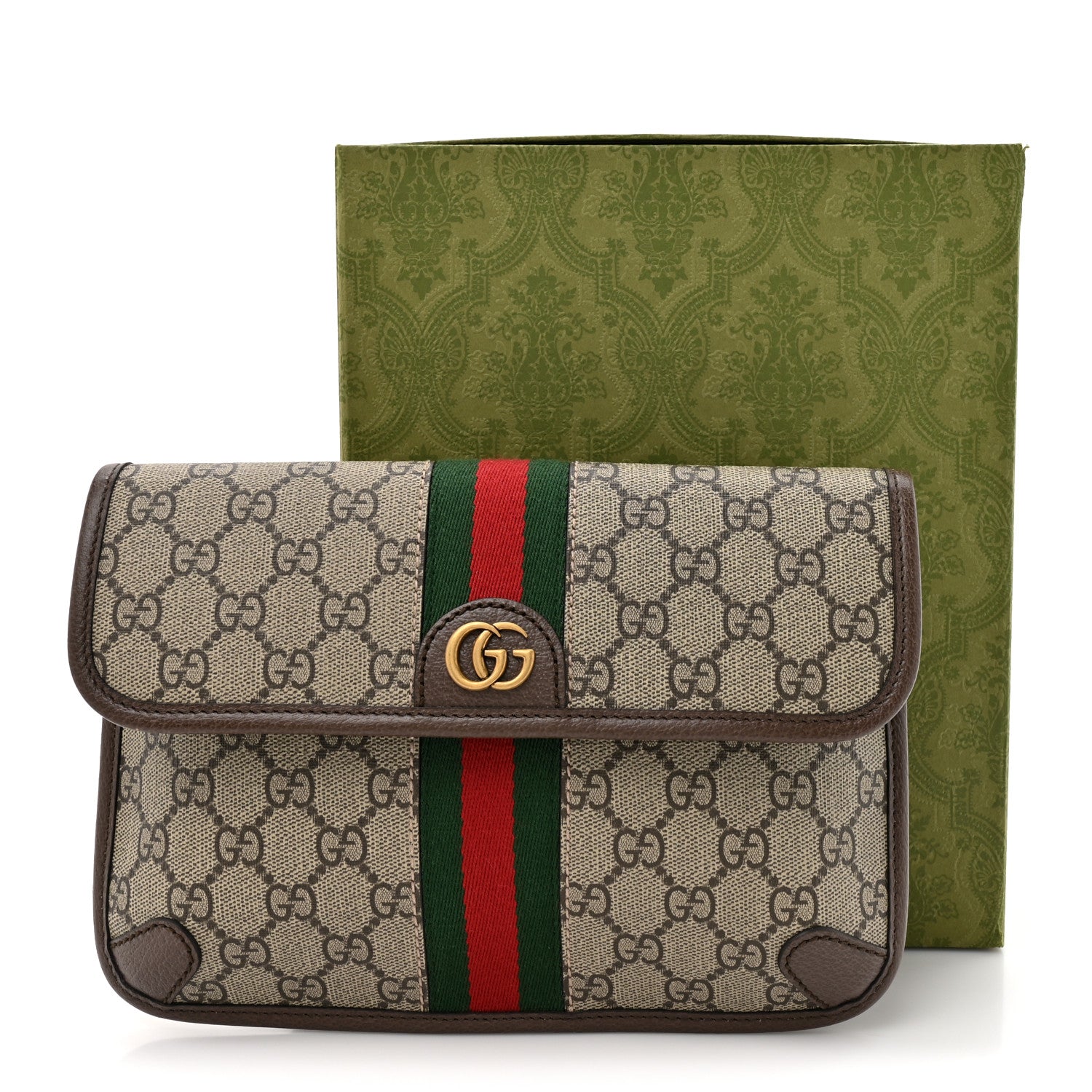 GG Supreme Monogram Web Small Ophidia Belt Bag Brown