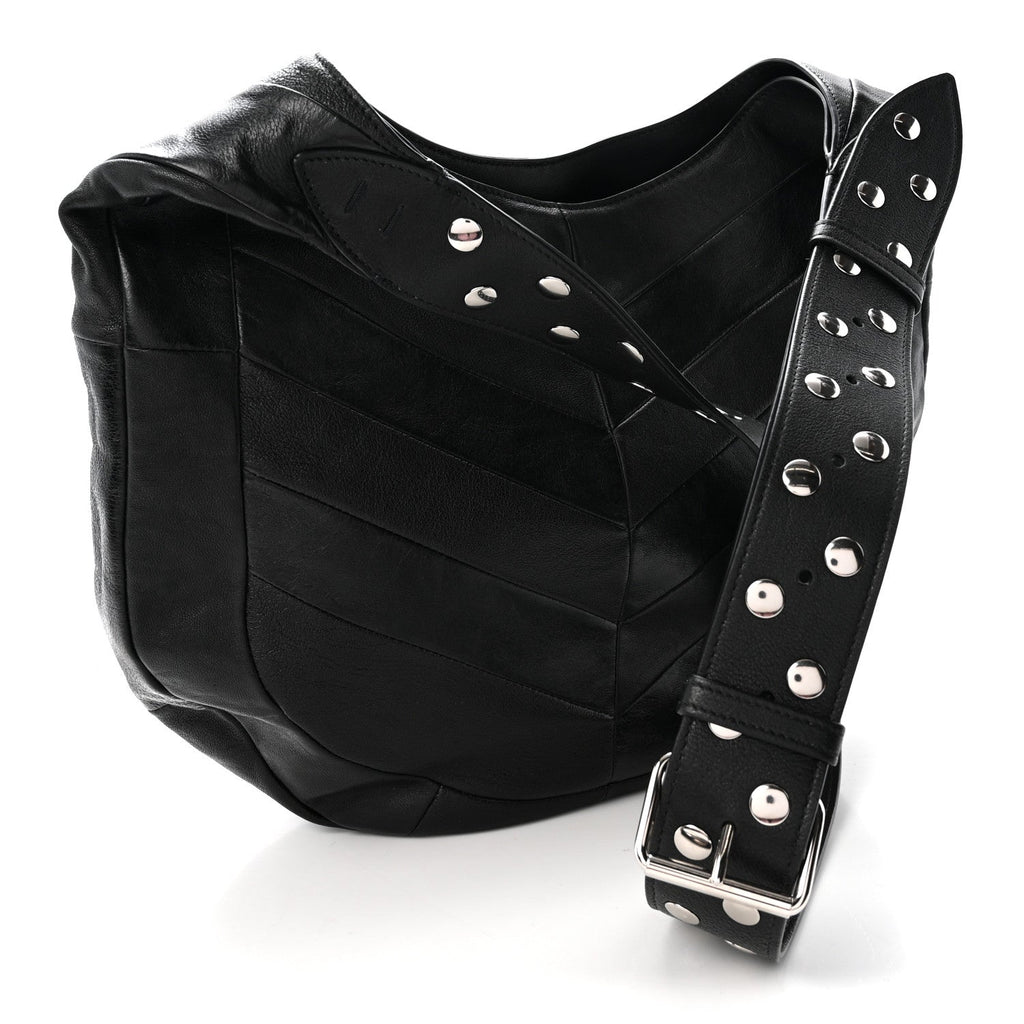 Shiny Nappa Chevron Patchwork Small Hoboho Bag Black