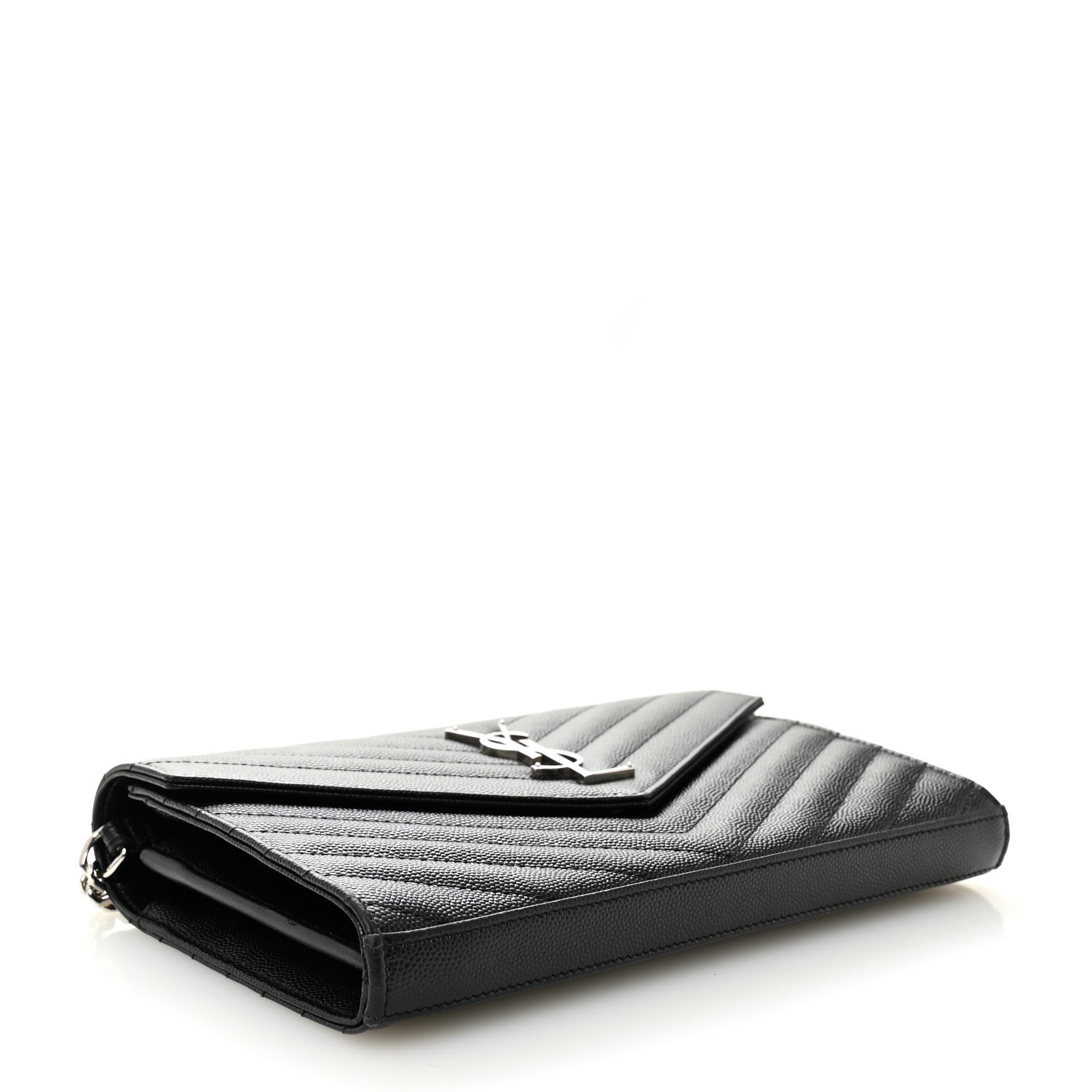 Grain De Poudre Matelasse Chevron Monogram Chain Wallet Black