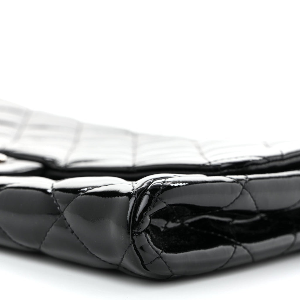 Patent Quilted Clutch with Chain Flap Black