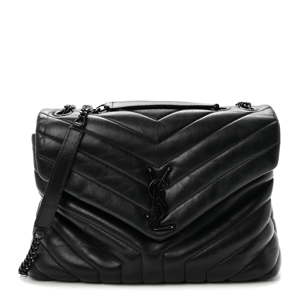 Calfskin Y Quilted Monogram Medium Loulou Chain Satchel Black