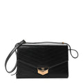 Calfskin Chevron Quilted Medal Flap Black