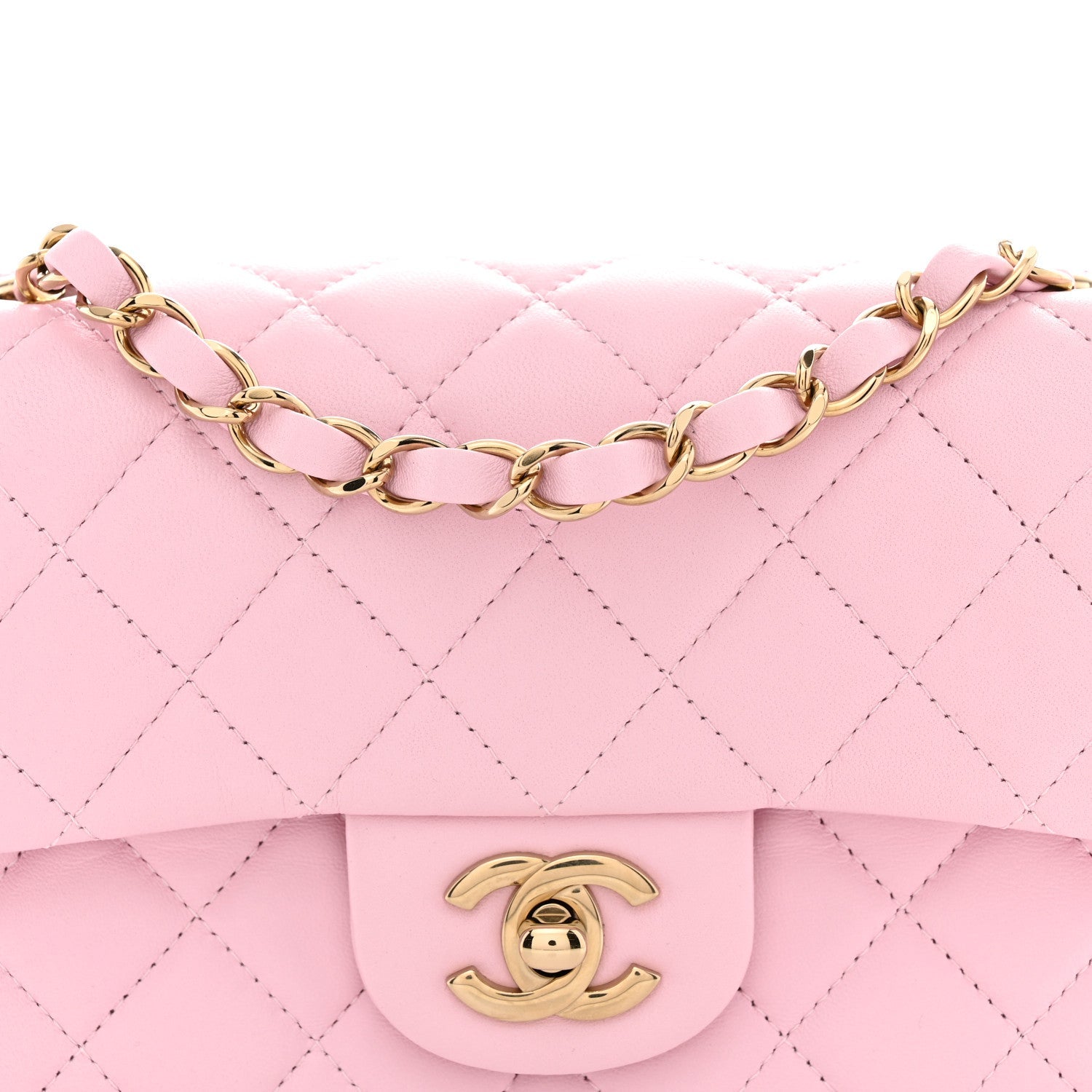 Lambskin Quilted Mini Rectangular Flap Light Pink