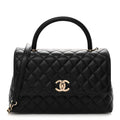Caviar Quilted Small Coco Handle Flap Black