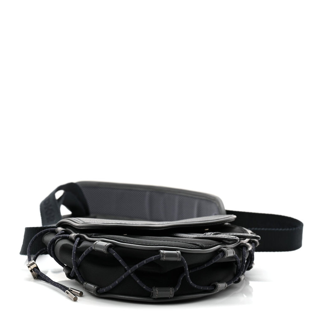 X SACAI Grained Calfskin Technical Fabric Mens Saddle Bag Black