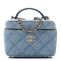Denim Quilted Small CC Vanity Case Blue