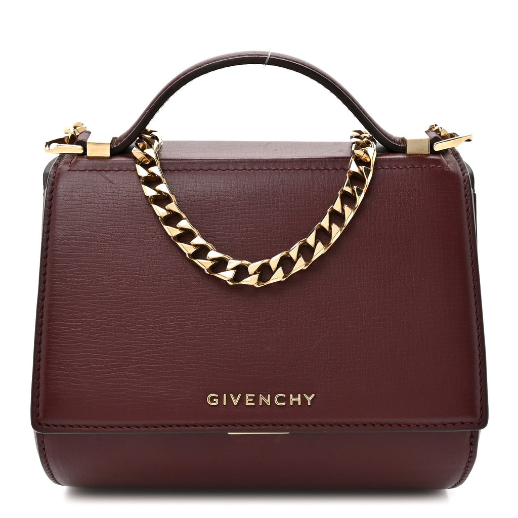 Textured Calfskin Mini Pandora Box Chain Crossbody Bag Oxblood
