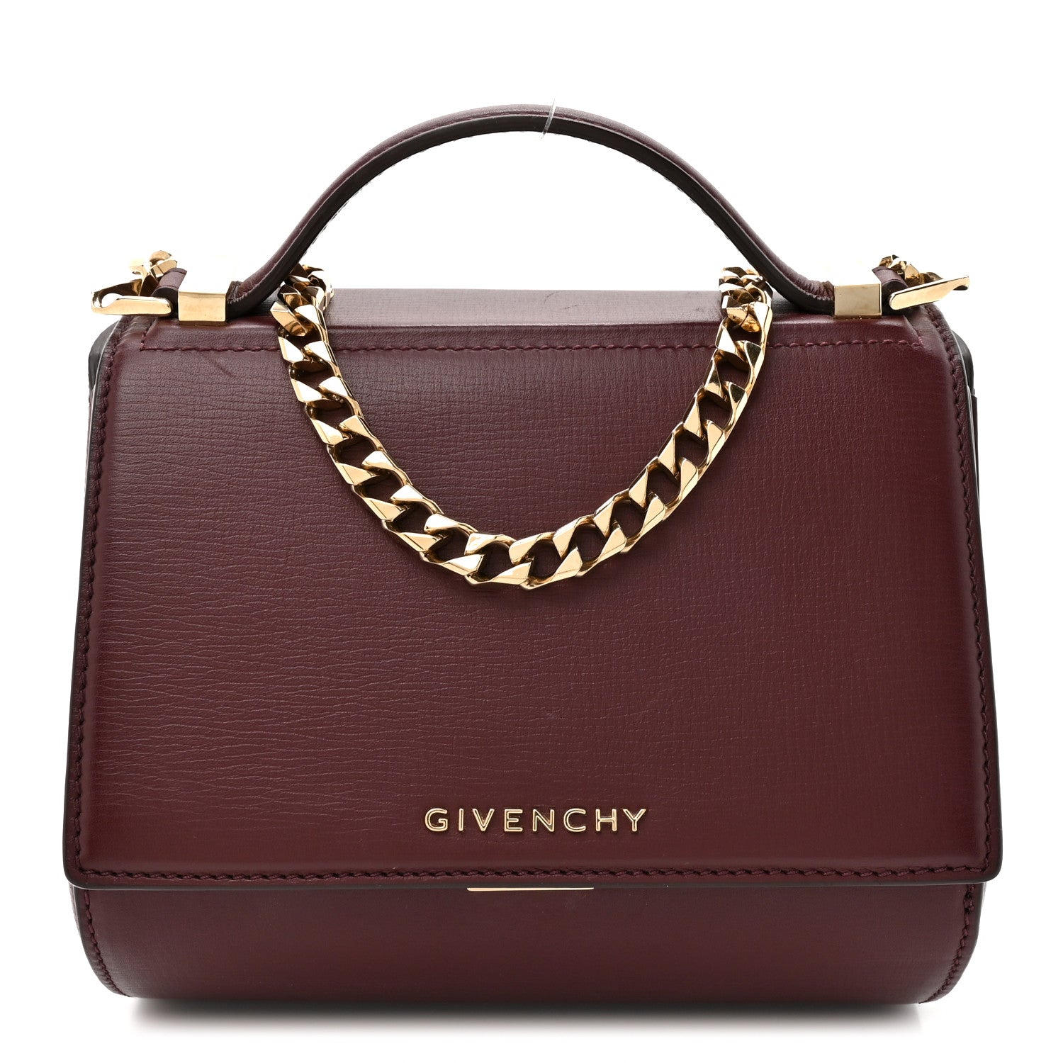 Textured Calfskin Mini Pandora Box Chain Crossbody Bag Oxblood
