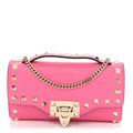 Pebbled Calfskin Rockstud Flip Lock Wallet On Chain Feminine Pink