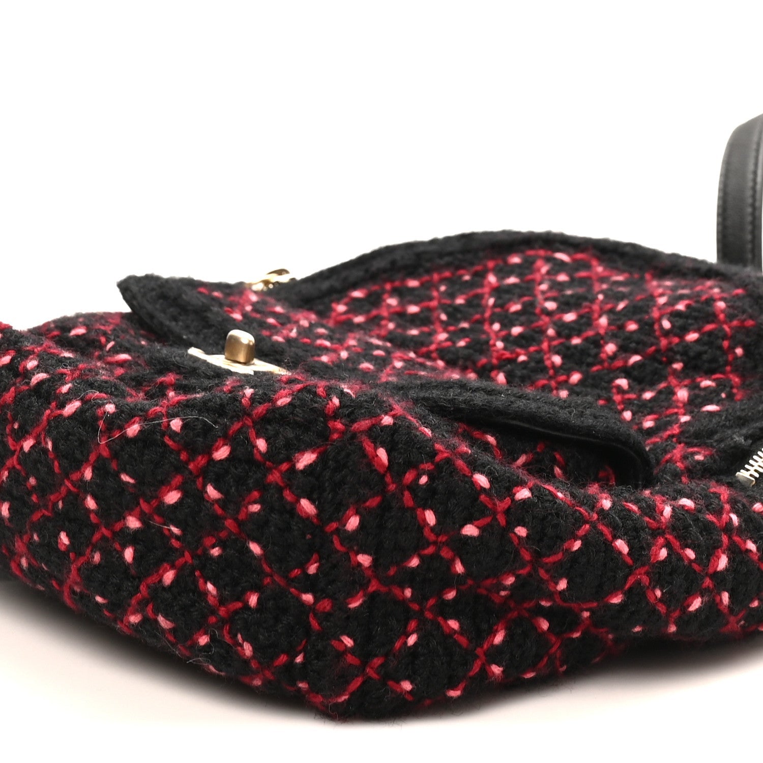 Tweed Front Pocket Backpack Black Pink