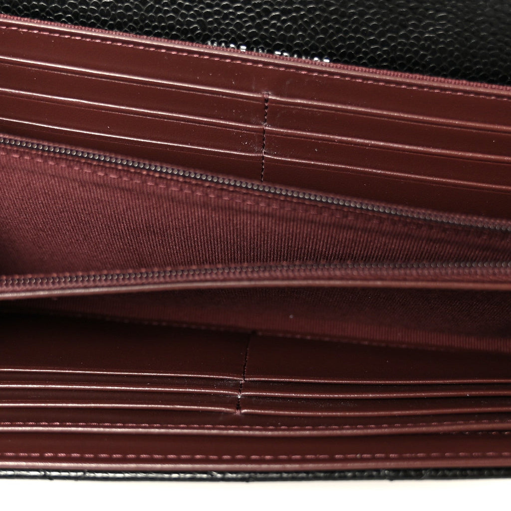 Caviar Quilted Large Gusset Flap Wallet Black