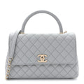 Caviar Lizard Embossed Quilted Small Coco Handle Flap Light Grey