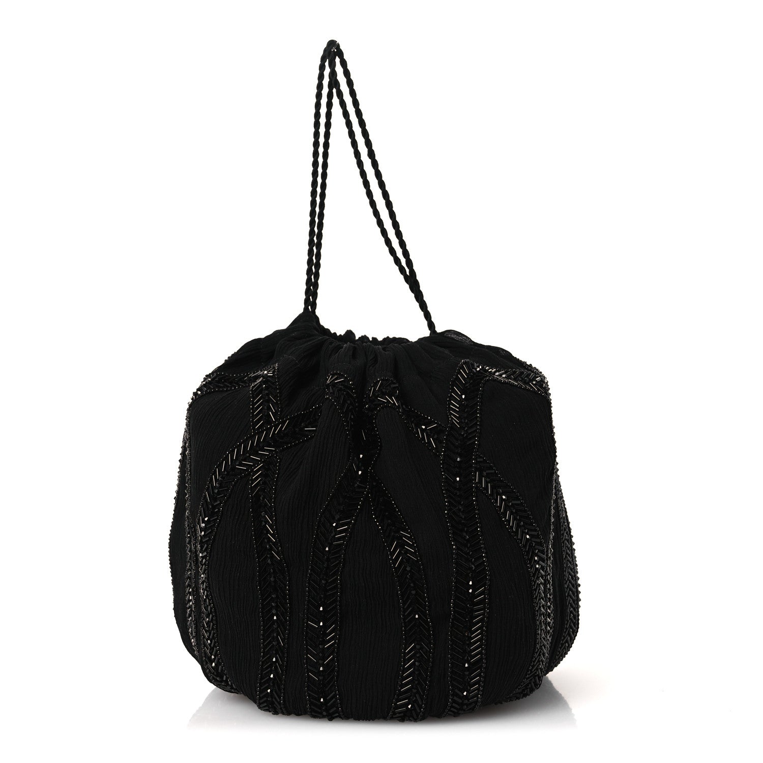 Chiffron Beaded Pochon Souple Bag Black