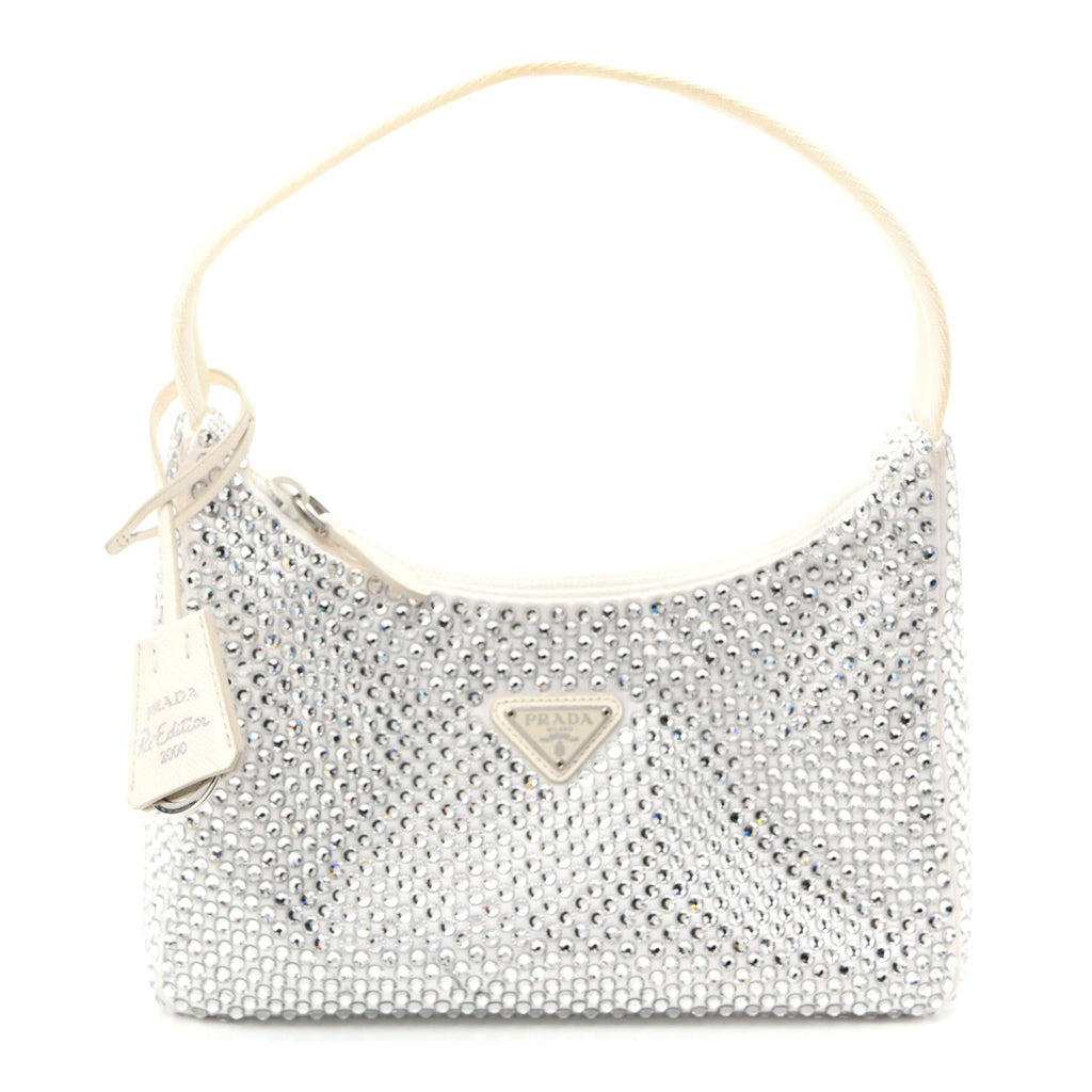 Satin Crystal Mini Re-Edition 2000 Bag White