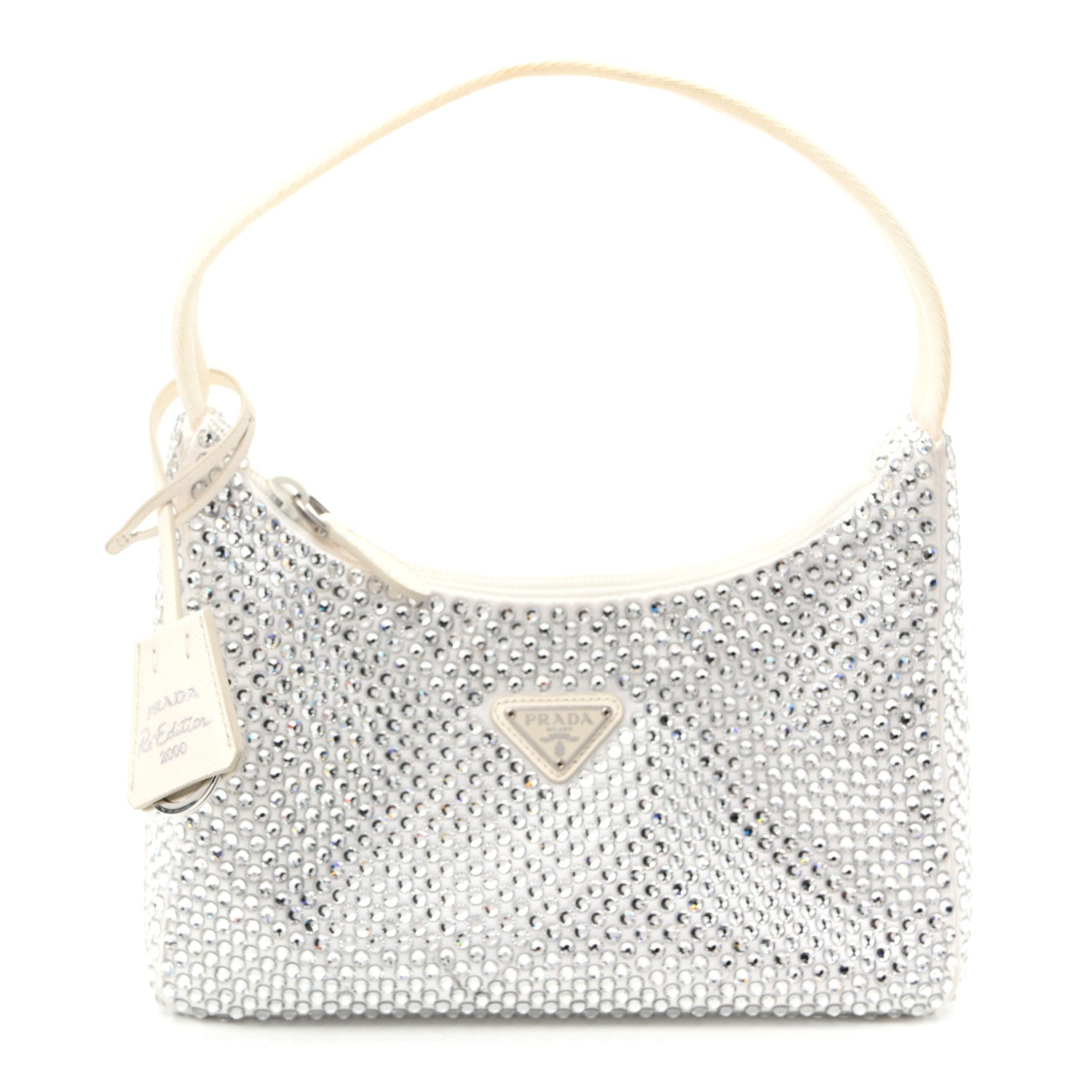 Satin Crystal Mini Re-Edition 2000 Bag White