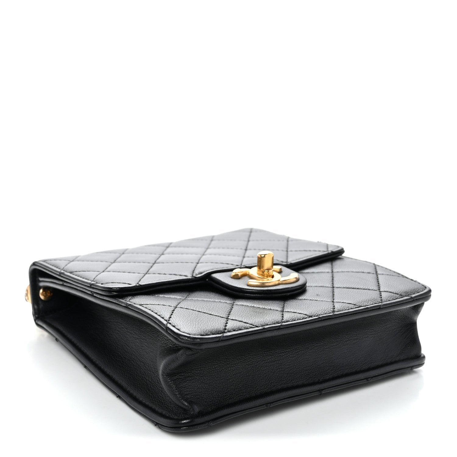 Goatskin Quilted Chic Pearls Flap Black