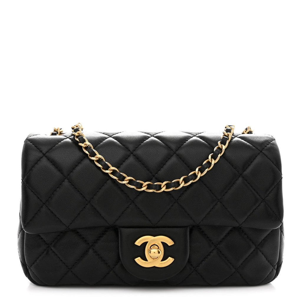 Lambskin Quilted Mini Rectangular Pearl Crush Flap Black