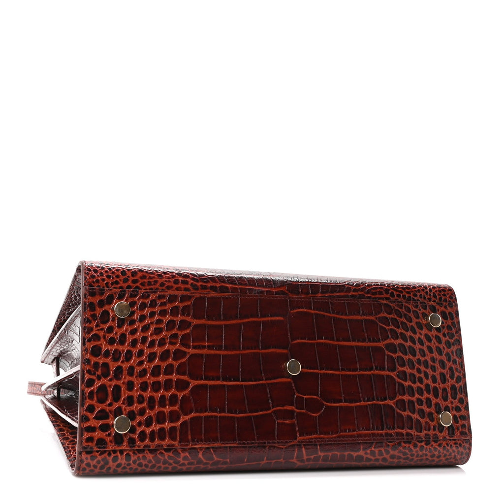 Calfskin Crocodile Embossed Small Sac De Jour Dark Blood
