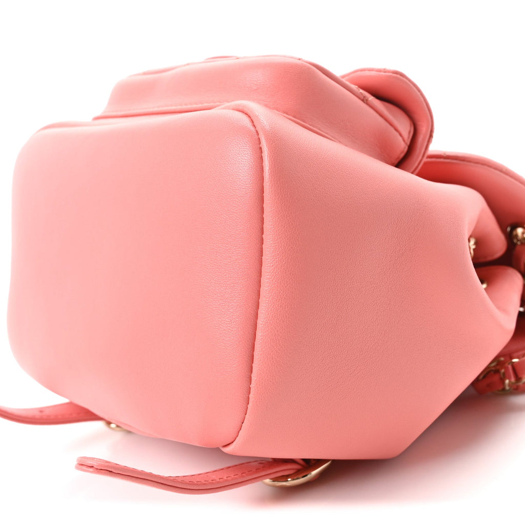Lambskin Quilted Small Duma Drawstring Backpack Pink