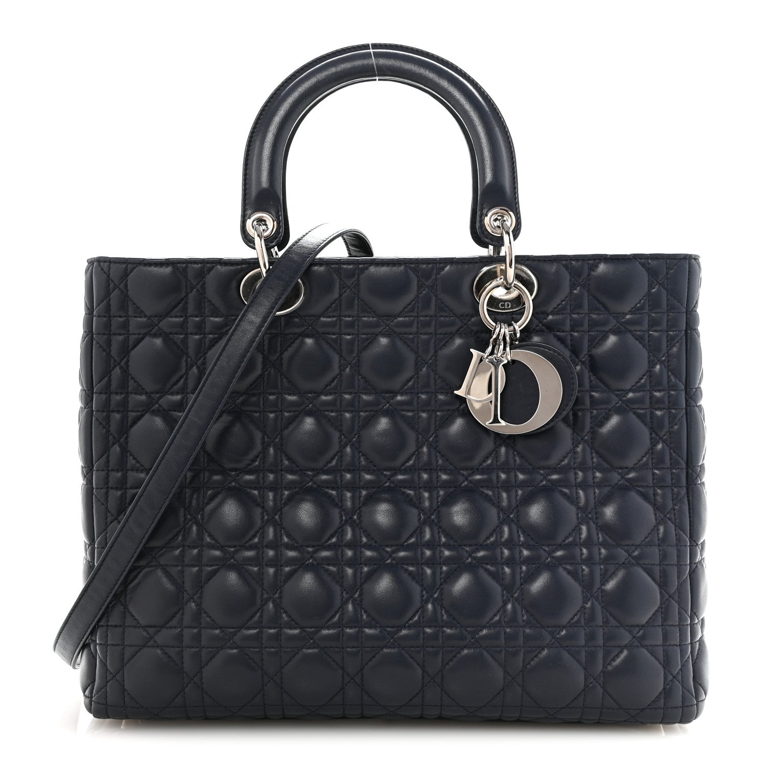 Lambskin Cannage Large Lady Dior Navy Blue