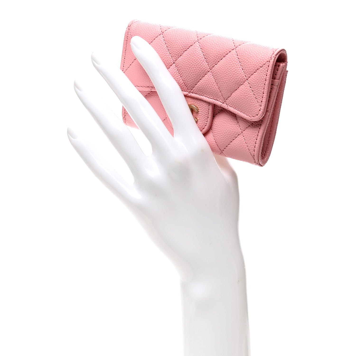 Caviar Quilted Flap Card Holder Wallet Pink