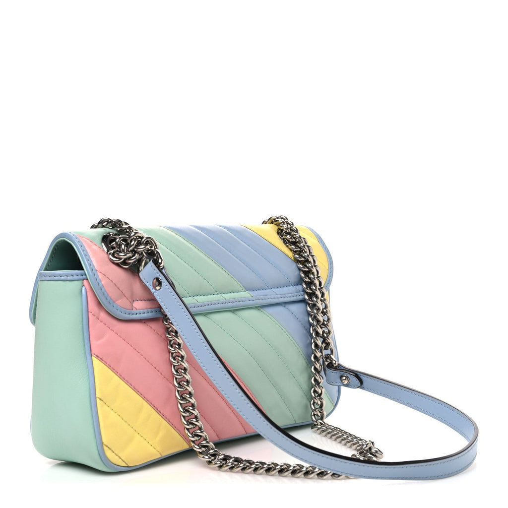Calfskin Matelasse Diagonal Small GG Marmont Shoulder Bag Multicolor Pastel