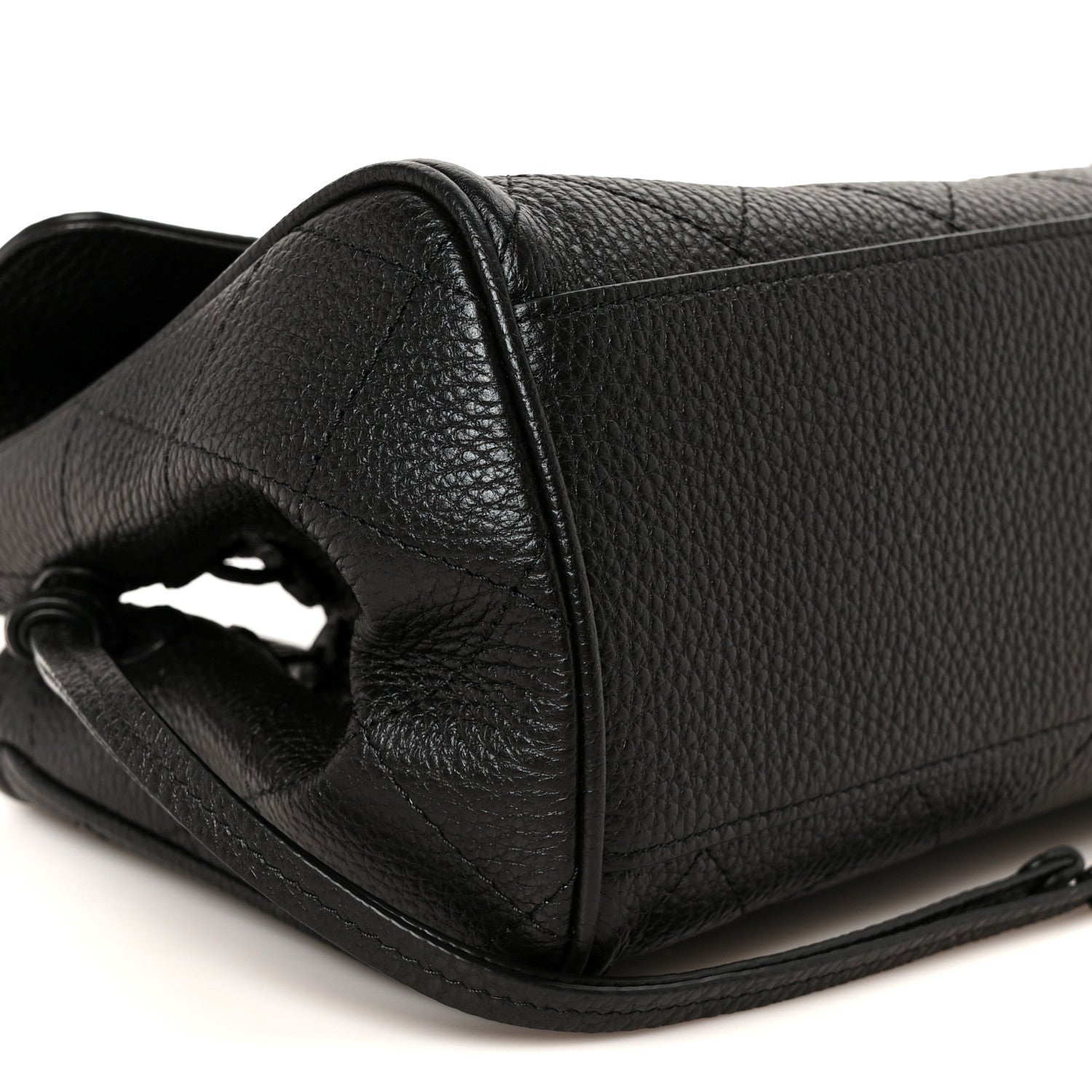 Grained Calfskin Stitched Urban Essentials Small Shopping Bag Black