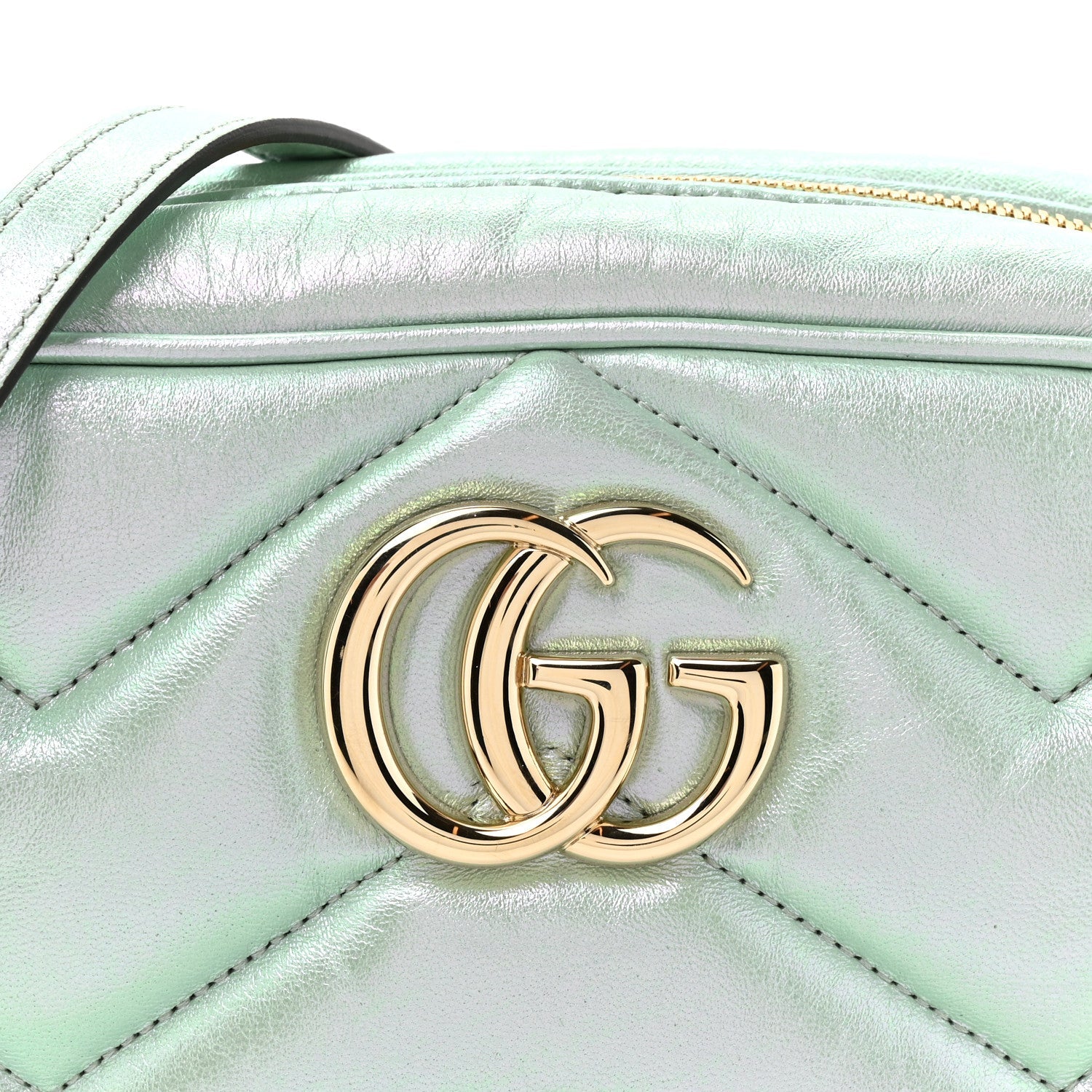 Iridescent Nappa Chevron Matelasse Small GG Marmont Chain Shoulder Bag Iridescent Salvy Green