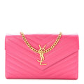 Grain De Poudre Matelasse Chevron Monogram Chain Wallet Lipstick Fuchsia