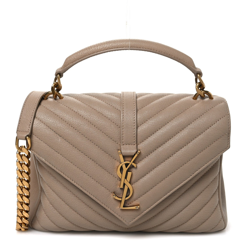 Sheepskin Matelasse Chevron Monogram Medium College Bag Dark Beige