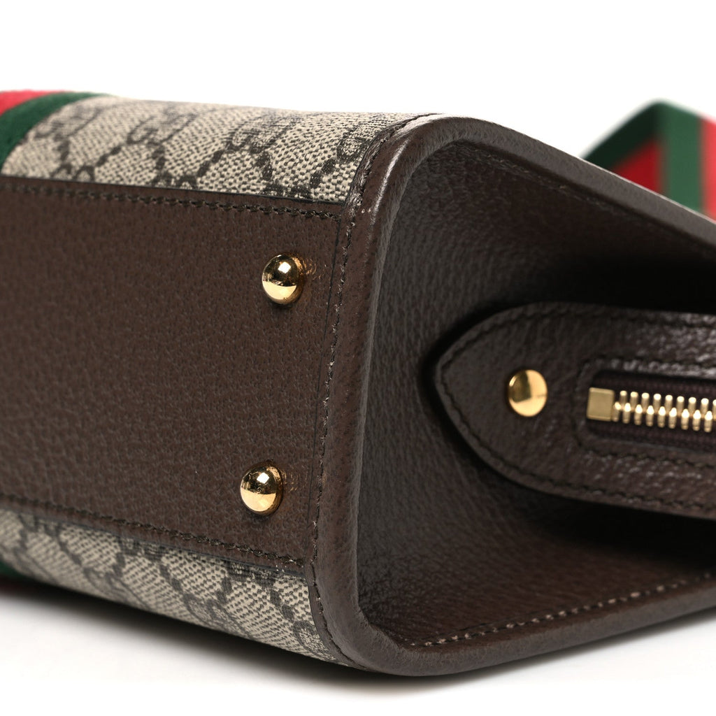 GG Supreme Monogram Textured Dollar Calfskin Web Small Ophidia Slip Handle Tote Beige Ebony New Acero