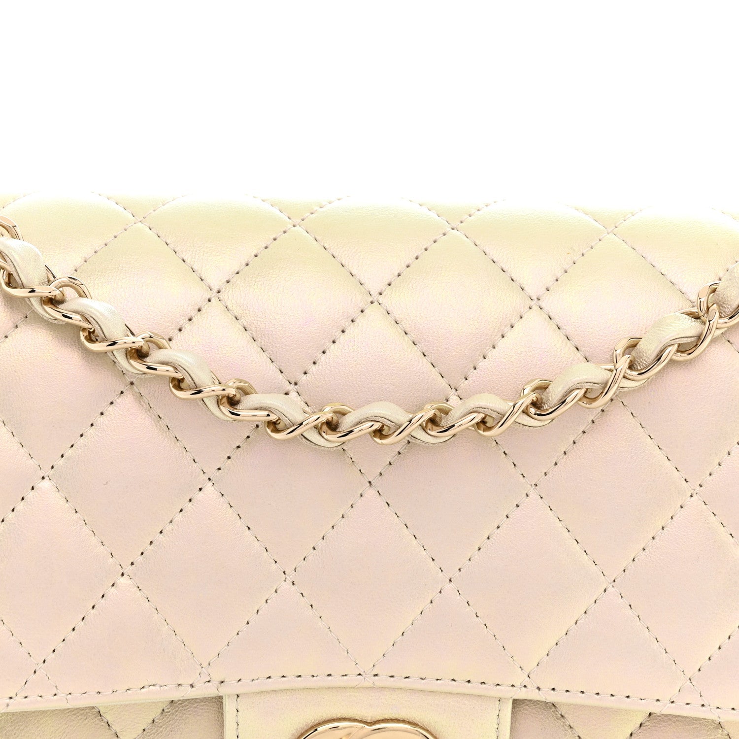 Iridescent Lambskin Quilted Medium Double Flap Ivory Ivory
