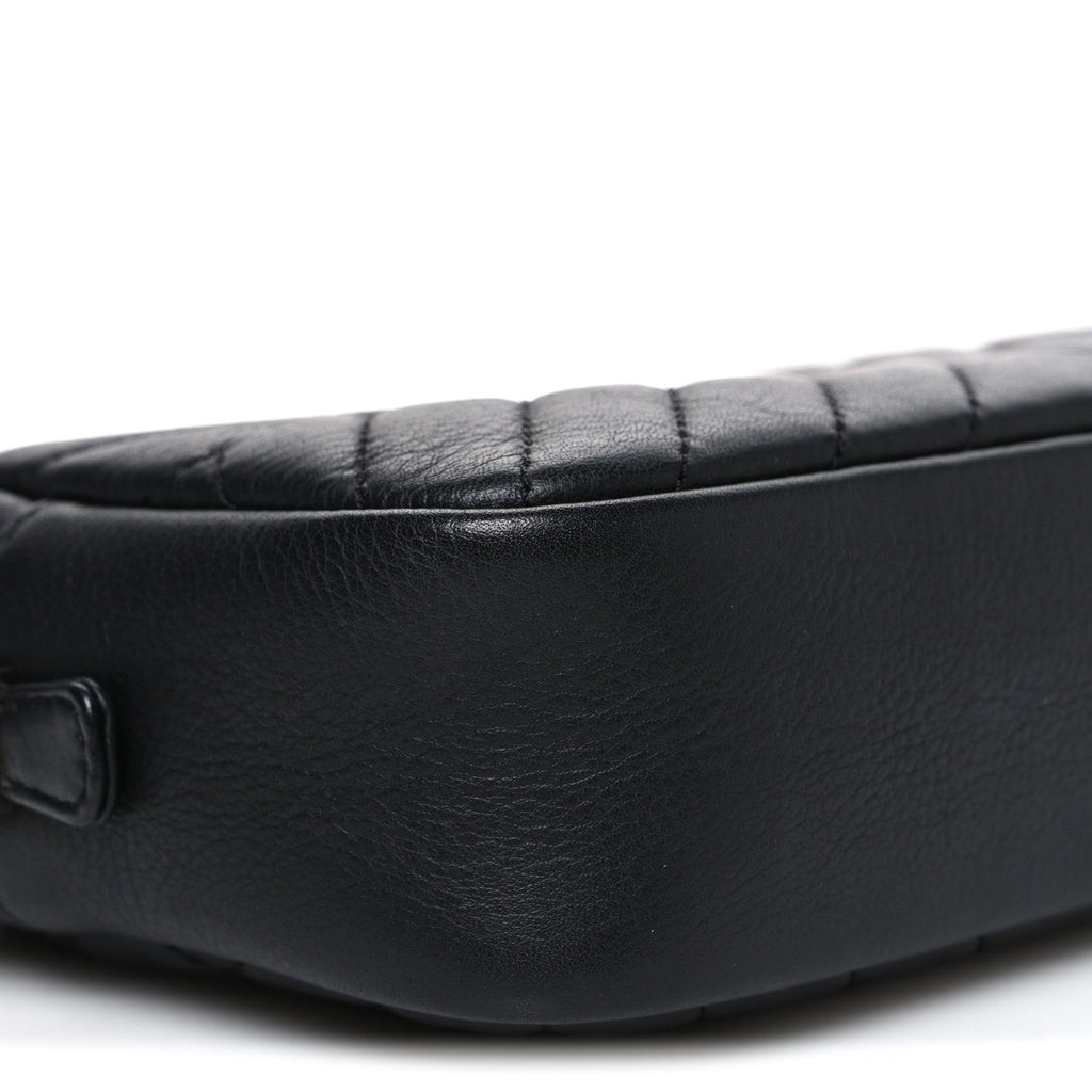 Calfskin Diagonal Chevron Quilted Tassel Camera Case Black