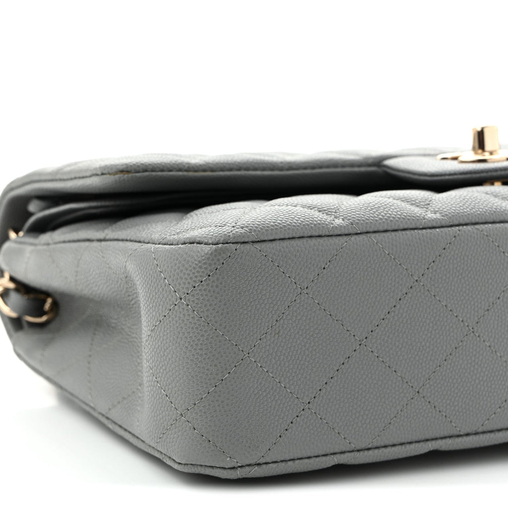 Caviar Quilted Medium Double Flap Grey
