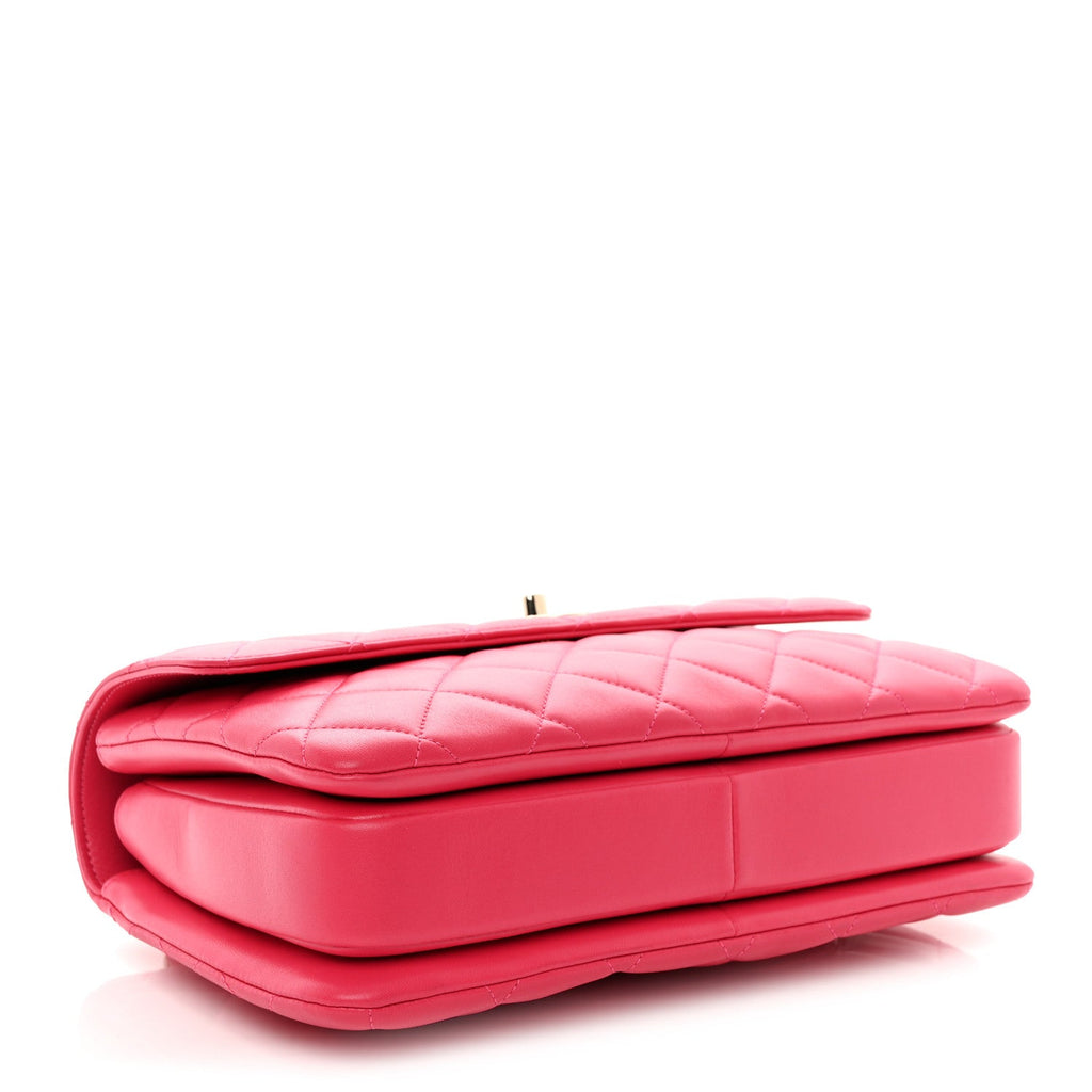 Lambskin Quilted Medium Trendy CC Flap Dual Handle Bag Dark Pink