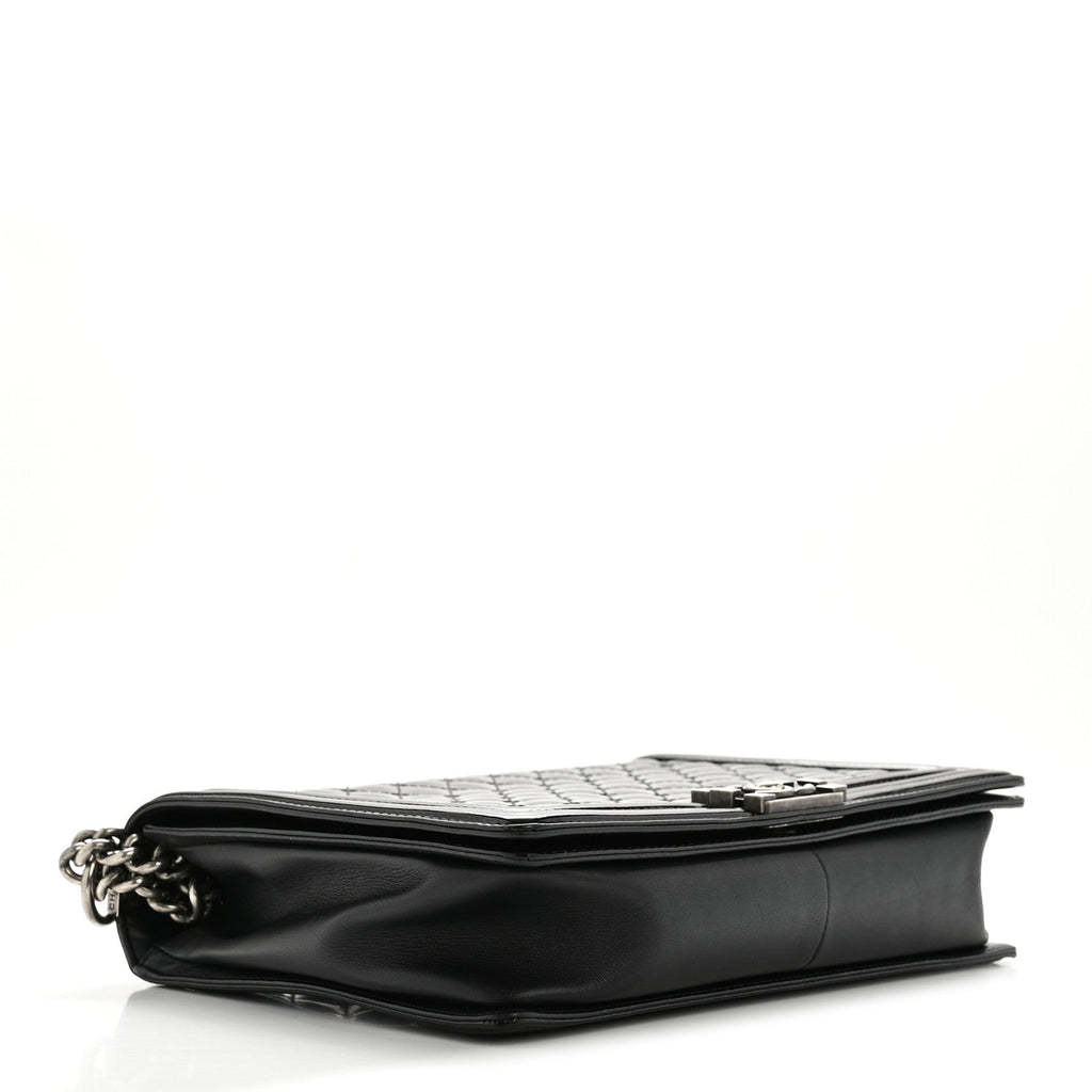 Patent Quilted Large Boy Flap Black