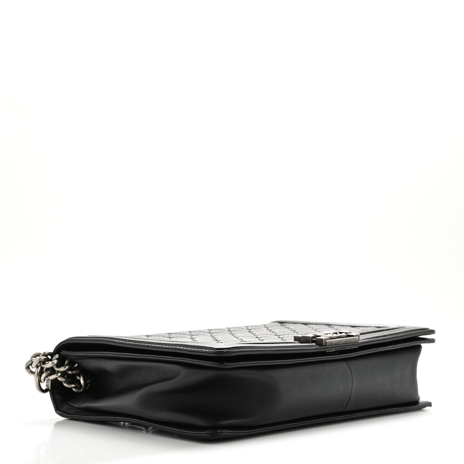 Patent Quilted Large Boy Flap Black