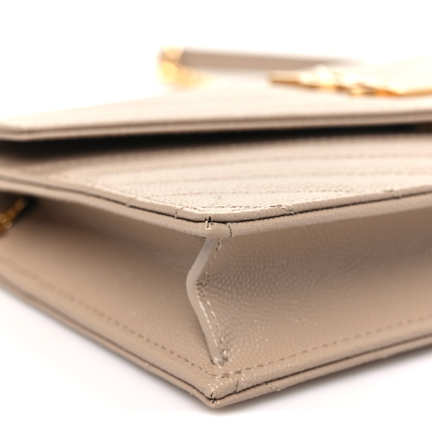 Grain De Poudre Matelasse Chevron Monogram Envelope Chain Wallet Dark Beige