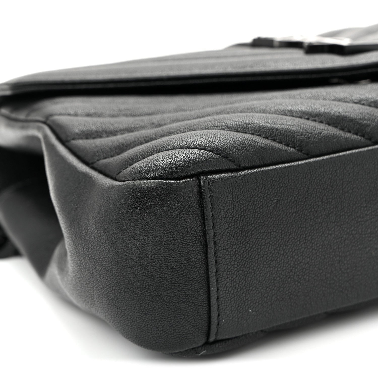 Sheepskin Matelasse Chevron Monogram Monochrome Medium College Bag Black